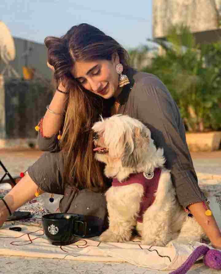 Akasa Singh with her pet dog Treble Singh