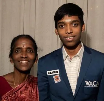 Rameshbabu Praggnanandhaa with his mother Nagalakshmi